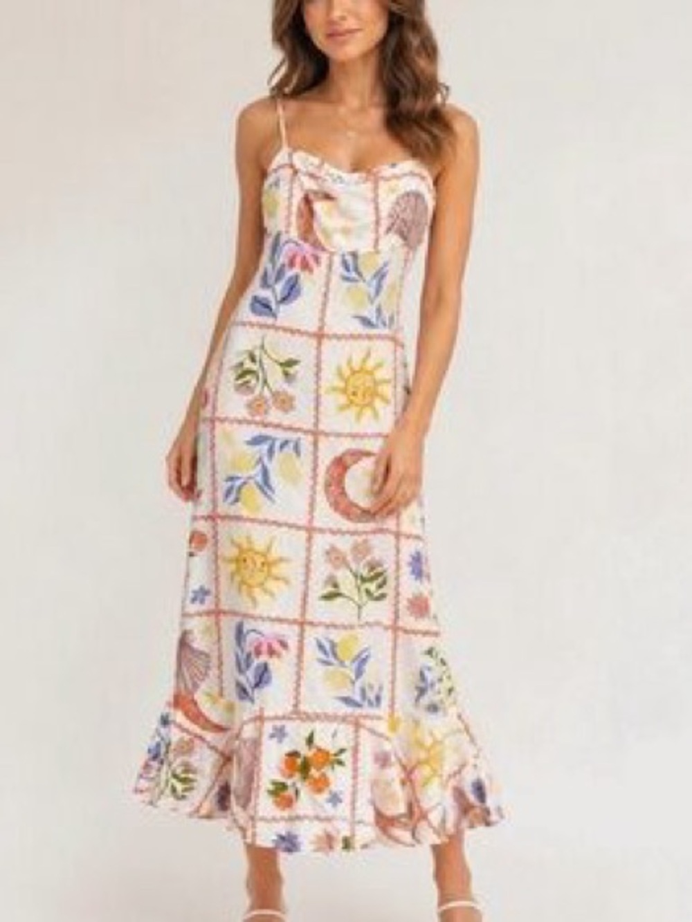 Paper Hearts Bohemian Sun & Moon Patchwork Print White Maxi Sundress